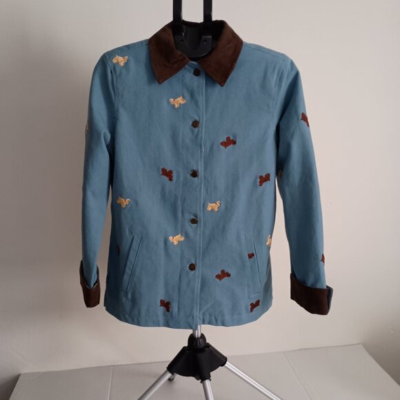 Dancing Dog Designs Blue Barn Coat Brown Corduroy Collar Cuffs Women's S - Picture 16 of 16